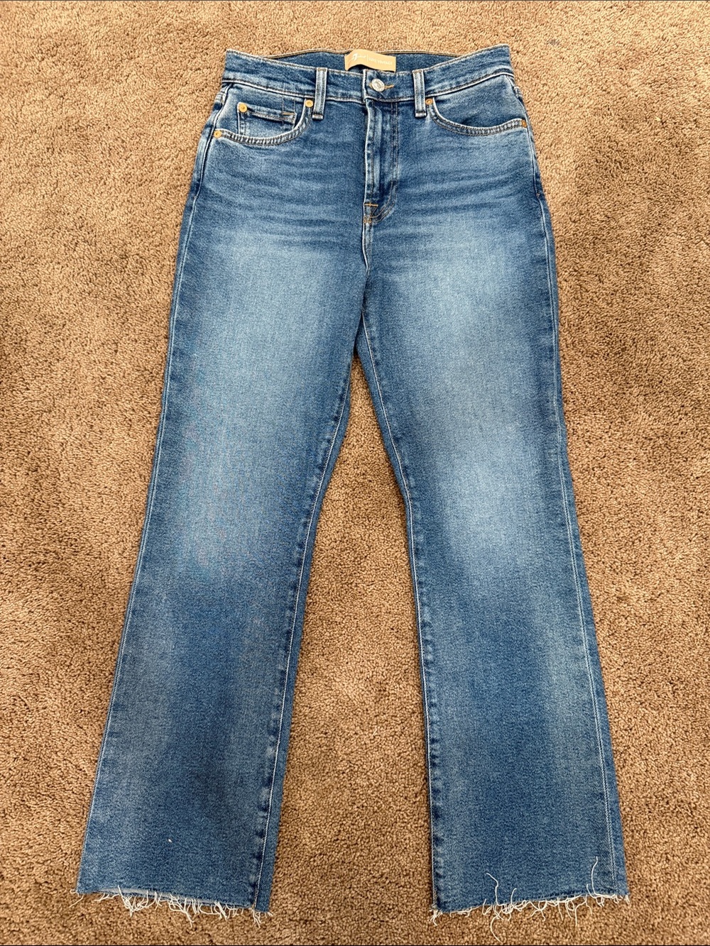 7 For All Mankind Luxe Vintage Medium Blue Wide-Leg Jeans with Frayed Hem